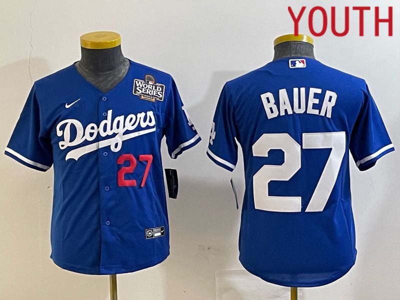 Youth Los Angeles Dodgers #27 Bauer Blue Game 2024 Nike MLB Jersey style 3